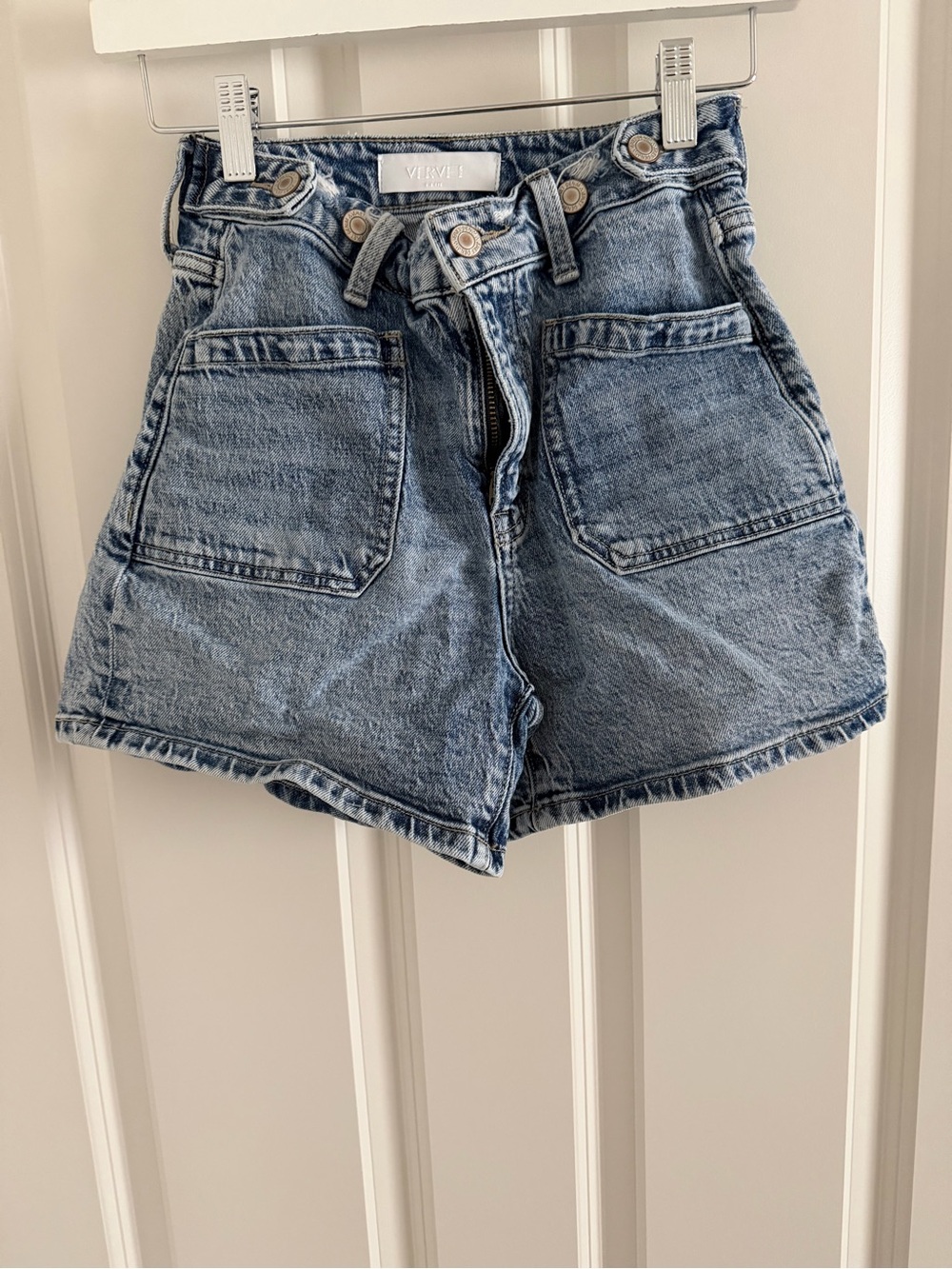 VERVET BY FLYING MONKEY Washed Blue High-Rise Denim Shorts